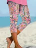 Women Paisley Capris Elastic Waist Pant Casual Summer Trousers