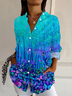 Women Floral Long Sleeve Shirt Spring/Fall Buckle Shirt Collar Daily Casual Top