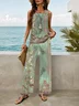 Women Floral Printing Two-Piece Set Daily Sleeveless Casual Summer Top With Pants Matching Set