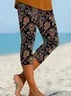 Women Floral Capris Elastic Waist Pant Casual Summer Trousers