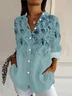 Women Floral Long Sleeve Shirt Spring/Fall Buckle Shirt Collar Daily Casual Top