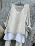 Women Plain Long Sleeve Tee T-shirt V Neck Vintage Spring/Fall Top