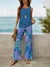 Women Floral Printing Two-Piece Set Daily Sleeveless Casual Summer Top With Pants Matching Set