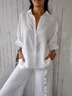 Women Plain Three Quarter Sleeve Shirt Spring/Fall Shirt Collar Daily Casual Top