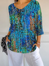 Women Abstract Three Quarter Sleeve Tee T-shirt V Neck Printing Casual Spring/Fall Graphic Tee Top
