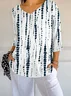 Women Striped Three Quarter Sleeve Tee T-shirt V Neck Printing Casual Spring/Fall Graphic Tee Top