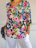 Women Floral Three Quarter Sleeve Tee T-shirt V Neck Printing Casual Spring/Fall Graphic Tee Top