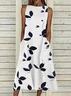 Women Floral Sleeveless Summer Printing Dress Crew Neck Daily Casual Maxi Fit & Flare Dress H-Line Dress