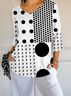 Women Polka Dots Three Quarter Sleeve Tee T-shirt V Neck Printing Casual Spring/Fall Graphic Tee Top