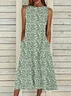 Women Floral Sleeveless Summer Printing Dress Crew Neck Daily Casual Maxi Fit & Flare Dress H-Line Dress