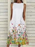 Women Floral Sleeveless Summer Printing Dress Crew Neck Daily Casual Maxi Fit & Flare Dress H-Line Dress