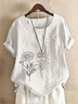 Women Floral Short Sleeve Blouse Summer Crew Neck Daily Casual Top