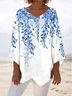 Women Plants Long Sleeve Blouse Spring/Fall V Neck Daily Casual Top