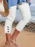 Women Plain Capris Elastic Waist Pant Casual Summer Trousers