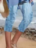 Women Floral Capris Elastic Waist Pant Casual Summer Trousers