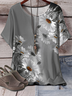 Women Floral Short Sleeve Tee T-shirt Crew Neck Printing Casual Summer Graphic Tee Top