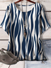 Women Abstract Stripes Short Sleeve Tee T-shirt Crew Neck Printing Casual Summer Graphic Tee Top