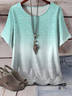 Women Ombre Short Sleeve Tee T-shirt Crew Neck Printing Casual Summer Graphic Tee Top