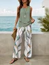 Women Floral Printing Two-Piece Set Daily Sleeveless Casual Summer Top With Pants Matching Set
