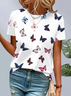 Women Butterfly Short Sleeve Tee T-shirt Crew Neck Printing Casual Summer Graphic Tee Top