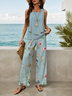 Women Floral Printing Two-Piece Set Daily Sleeveless Casual Summer Top With Pants Matching Set