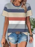 Women Striped Short Sleeve Tee T-shirt Crew Neck Printing Casual Summer Graphic Tee Top
