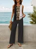 Women Leopard Printing Two-Piece Set Daily Sleeveless Casual Summer Top With Pants Matching Set