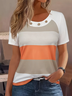 Women Striped Short Sleeve Tee T-shirt Crew Neck Printing Casual Summer Graphic Tee Top