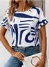 Women Abstract Short Sleeve Tee T-shirt Crew Neck Printing Casual Summer Graphic Tee Top