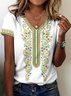 Women Floral Short Sleeve Tee T-shirt V Neck Casual Summer Top