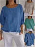 Women Plain Three Quarter Sleeve Tee T-shirt Crew Neck Casual Spring/Fall Top