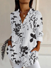 Women Floral Long Sleeve Shirt Spring/Fall Buckle Shirt Collar Daily Casual Top
