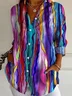 Women Abstract Long Sleeve Shirt Spring/Fall Buckle Shirt Collar Daily Casual Top