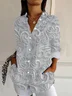 Women Floral Long Sleeve Shirt Spring/Fall Buckle Shirt Collar Daily Casual Top