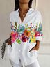 Women Floral Long Sleeve Shirt Spring/Fall Buckle Shirt Collar Daily Casual Top