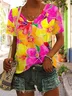 Women Floral Short Sleeve Tee T-shirt V Neck Printing Casual Summer Graphic Tee Top