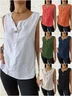 Women Plain Sleeveless Shirt Summer V Neck Daily Casual Top