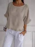 Women Plain Three Quarter Sleeve Tee T-shirt Crew Neck Casual Spring/Fall Top