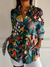 Women Floral Long Sleeve Shirt Spring/Fall Buckle Shirt Collar Daily Casual Top