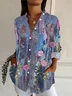 Women Floral Long Sleeve Shirt Spring/Fall Buckle Shirt Collar Daily Casual Top