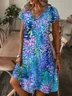 Women Floral Short Sleeve Summer Dress V Neck Daily Casual Maxi A-Line Dress