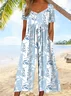 Women Floral V Neck Half Sleeve Casual Summer Jumpsuit