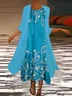 Women Floral Printing Two-Piece Set Daily Three Quarter Sleeve Casual Spring/Fall Dress With Coat Matching Set