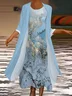 Women Abstract Printing Two-Piece Set Daily Three Quarter Sleeve Casual Spring/Fall Dress With Coat Matching Set