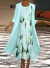 Women Floral Printing Two-Piece Set Daily Three Quarter Sleeve Casual Spring/Fall Dress With Coat Matching Set
