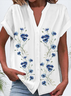 Women Floral Short Sleeve Shirt Summer Buckle V Neck Daily Casual Top