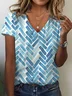 Women Geometric Short Sleeve Tee T-shirt V Neck Printing Casual Summer Graphic Tee Top