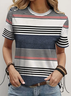 Women Striped Short Sleeve Tee T-shirt Crew Neck Printing Casual Summer Graphic Tee Top