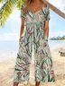 Women Floral V Neck Half Sleeve Casual Summer Jumpsuit