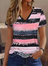Women Striped Short Sleeve Tee T-shirt V Neck Printing Casual Summer Graphic Tee Top